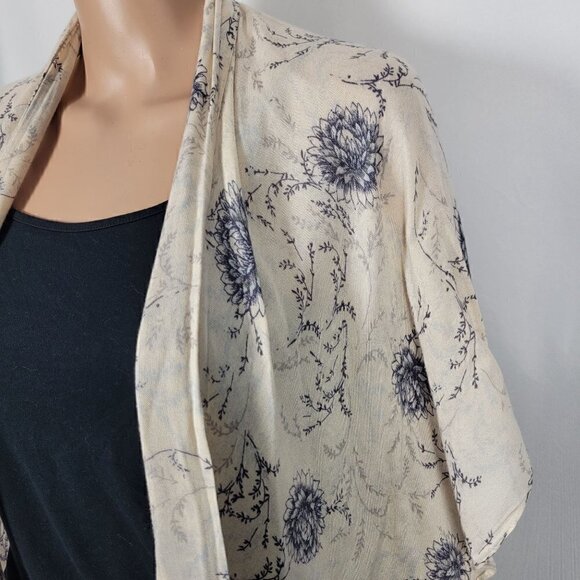 Loft Women's Blush Pink With Blue Floral Pattern Sleeveless Open Kimono Size M/L - Picture 3 of 10